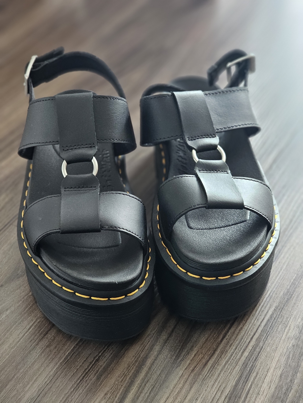 Dr. Martens Francis Black Platform Sandals with Yellow Stitching UK6/US8 - Picture 4 of 6
